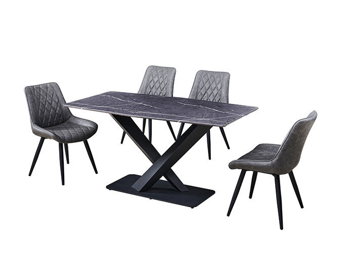 โต๊ะรับประทานอาหาร 6 ที่นั่งสีเทา 150x80x77 ซม. พร้อมท็อปหินอ่อน