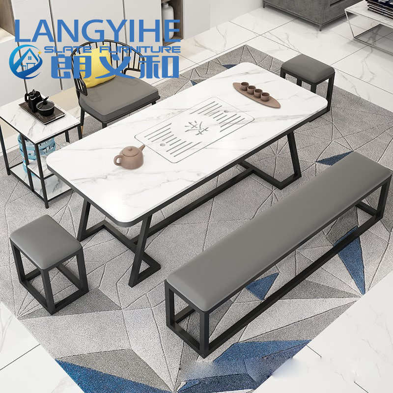 โต๊ะอาหารหินชนวน 140 ซม. โมเดิร์นอิตาลี Minimalist Luxury Metal
