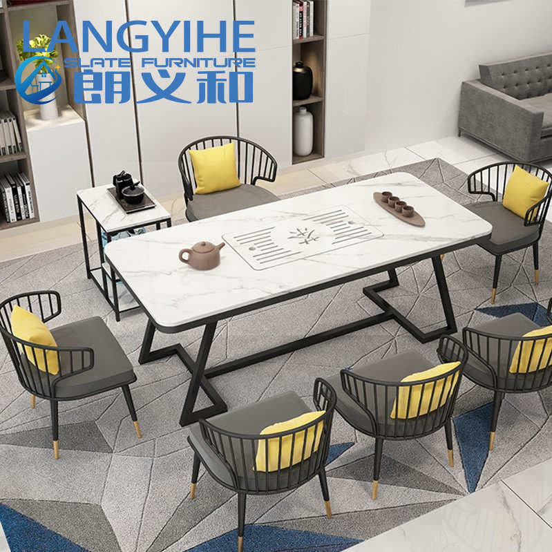 โต๊ะอาหารหินชนวน 140 ซม. โมเดิร์นอิตาลี Minimalist Luxury Metal