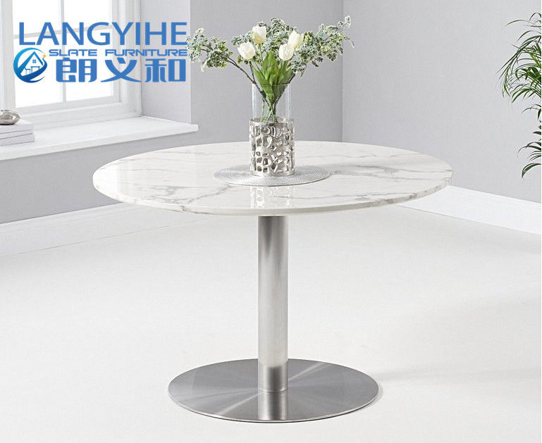 โต๊ะรับประทานอาหารหินอ่อน Oem Odm Circle สีขาว 120cm