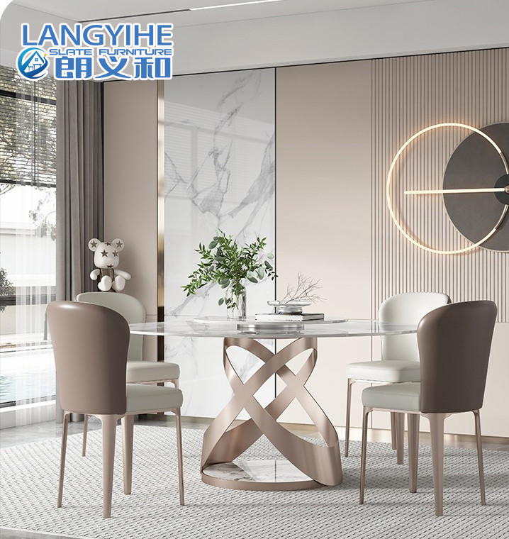 โต๊ะรับประทานอาหารกลมหินอ่อน Turntable สำหรับ 4 Light Luxury
