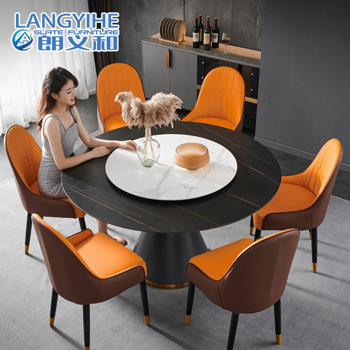 Nordic Rock Slab โต๊ะรับประทานอาหารหินอ่อนกลมสำหรับ 8 ครัวเรือน