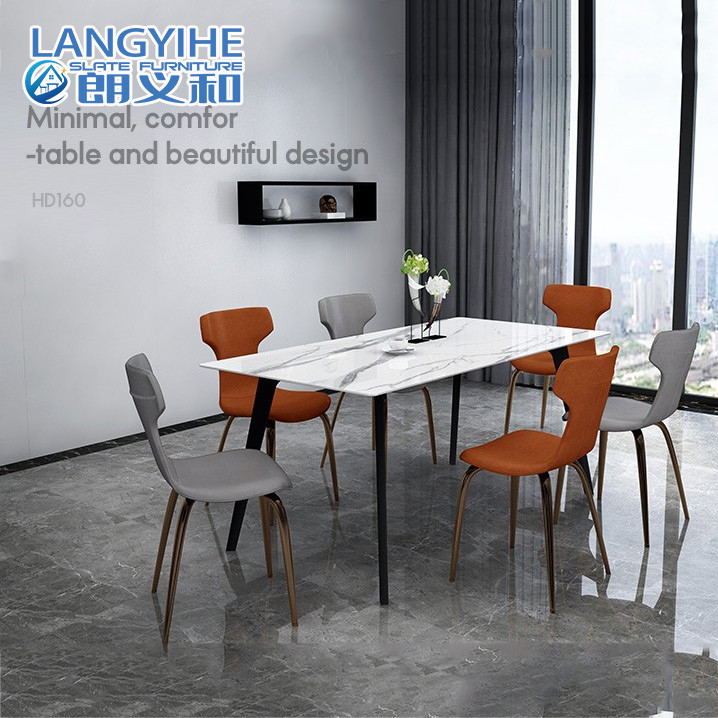 Rock Slab Minimalist โต๊ะรับประทานอาหารหินอ่อนรูปสี่เหลี่ยมผืนผ้า Nordic