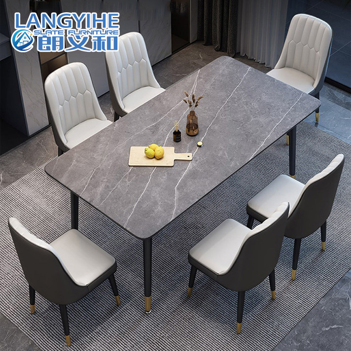 Light Luxury Rock Board โต๊ะรับประทานอาหารสี่เหลี่ยมผืนผ้าหินอ่อน Finishing Household