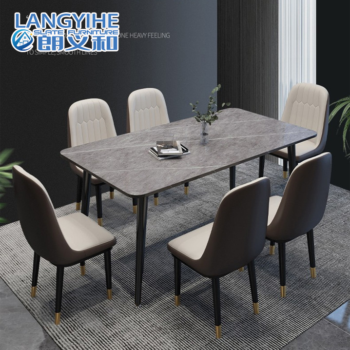 Rock Slab Modern Minimalist Marble โต๊ะรับประทานอาหารสี่เหลี่ยมผืนผ้า